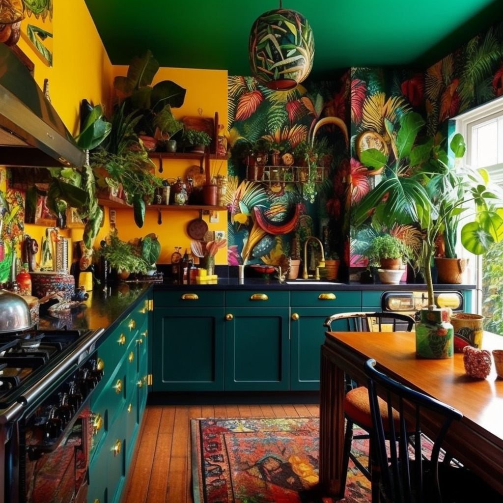 Cuisine décorée dans un style maximaliste