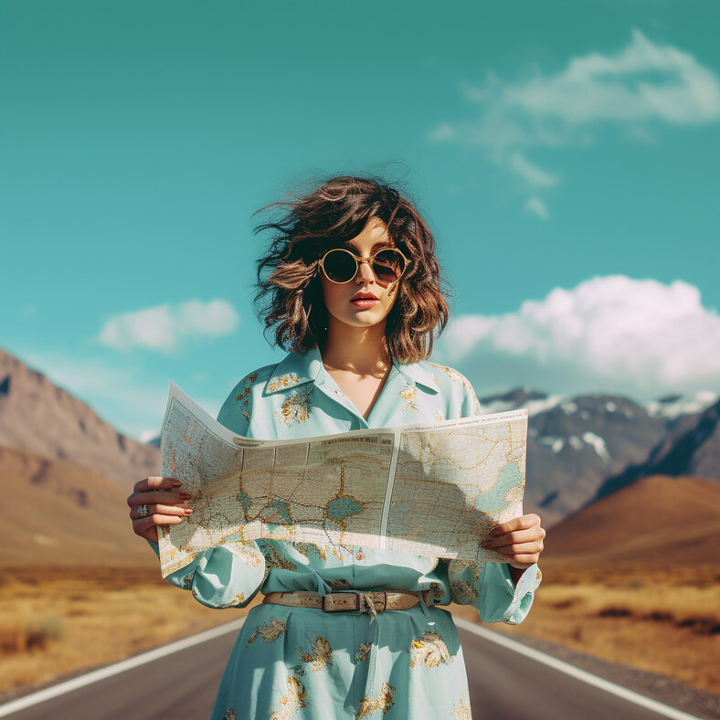 Femme qui tient une carte routière