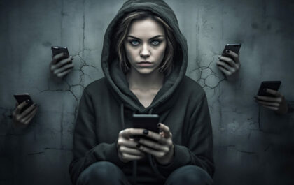 Personne addict au réseaux sociaux tenant son smartphone